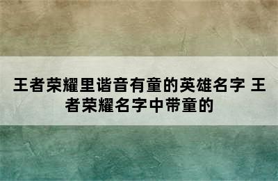 王者荣耀里谐音有童的英雄名字 王者荣耀名字中带童的